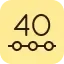 Gelbes quadratisches Symbol mit der Zahl 40 über einer horizontalen Reihe aus vier verbundenen Kreisen, die Haltestellen auf einer Transitlinie oder Route mit der Nummer 40 darstellen.