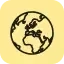 Einfache schwarze Umrisse der Erde, die Europa, Afrika und Teile Asiens auf gelbem Hintergrund zeigen.