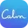 Ein blaues Quadrat mit Farbverlauf und dem Wort „Calm“ in weißer Schreibschrift in der Mitte.
