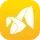 Ein weißes stilisiertes Bananensymbol auf einem gelben, kreisförmigen Hintergrund.