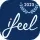 Ein marineblaues, quadratisches Logo mit weißem, kursivem Text „ifeel“. Darüber befindet sich ein kleiner weißer Lorbeerkranz mit der Zahl 2023. Ein roter Punkt akzentuiert den Buchstaben „i“.